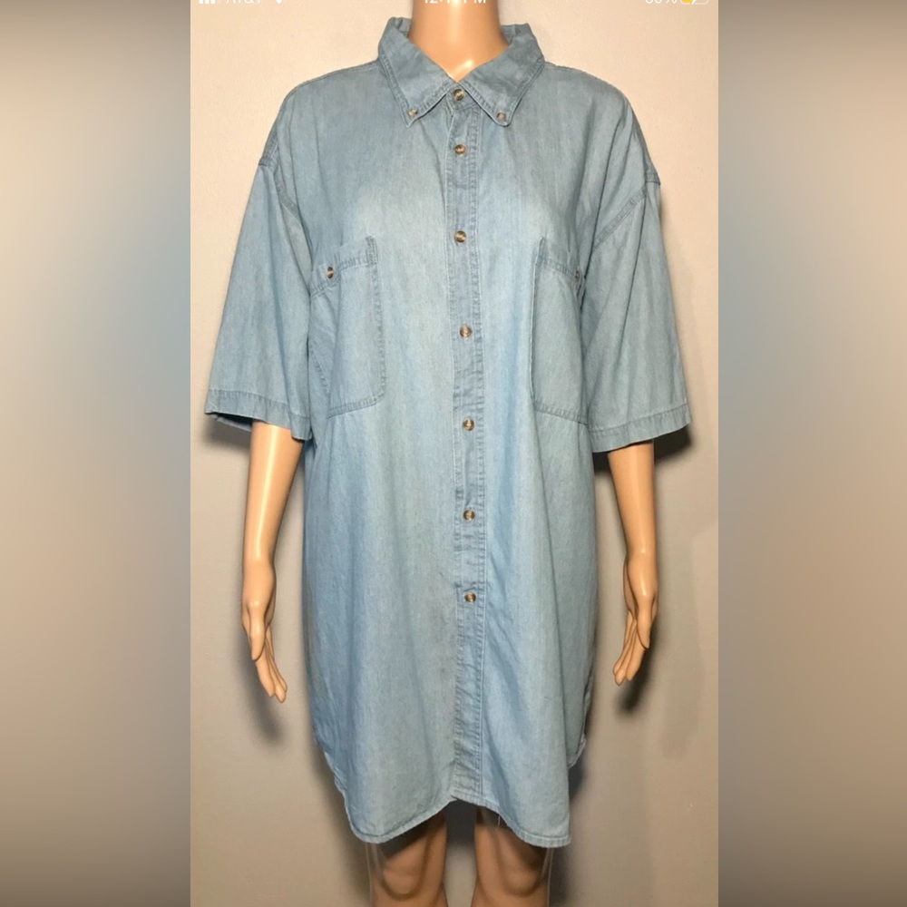 Vintage Castaways Men's Shirt Size 2XL Denim Short Sleeve Pockets 100% Cotton
